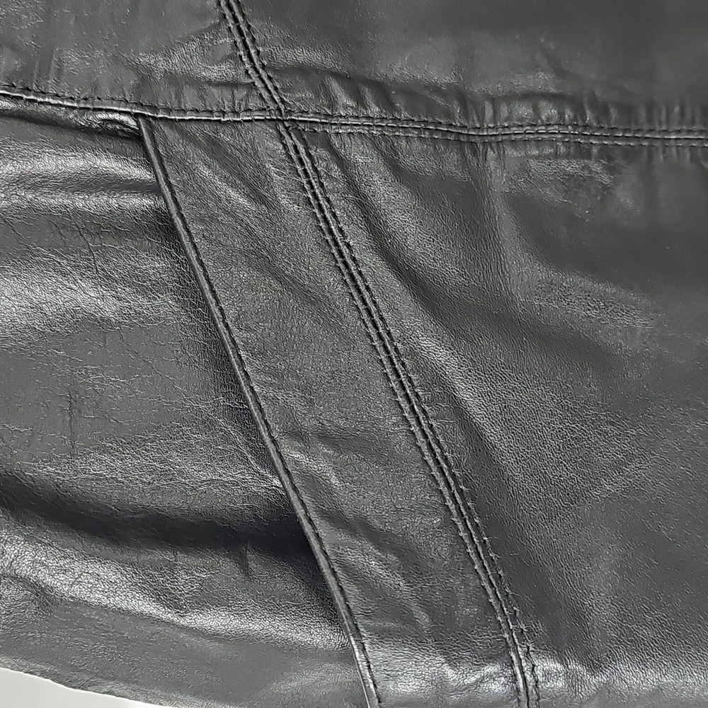 VTG Toffs Genuine Leather Black Midi Skirt w Deep Front Pockets & Back Slit Goth - Picture 5 of 9